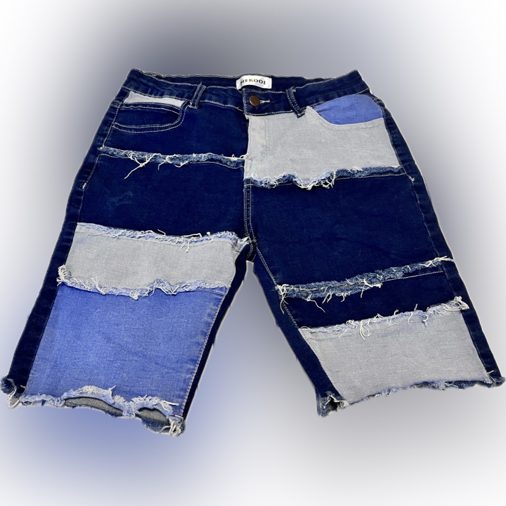 Ladies Mekool Patchwork Long Denim Shorts